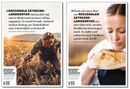 Beispielansicht der zwei Plakate mit Landwirt auf dem Feld und Bäckerin die am Brot riecht