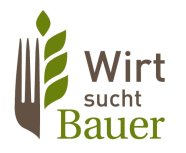 Logo  Das Bild zeigt das Logo vom Projekt Wirt sucht Bauer, Man sieht auf der linken Seit eine  halbe Gabel. Rechts davon ist Getreide. 