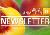 Anmelde-Button für den KErn-Newsletter mit Pfirsichen im Hintergrund