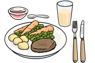 Comic  Das Bild zeigt Essen und Trinken.