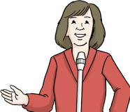 Comic Das Bild zeigt eine Frau, die einen Vortrag hält.