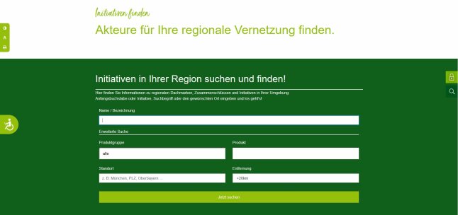 Screenshot der neuen Rubrik auf der Plattform "RegioVerpflegung": "Initiativen finden".