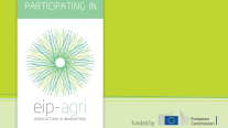 Logo des Projekts EIP-agri, gegründet von der Europäischen Kommission, vor grünem Hintergrund