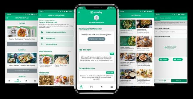 Verschiedenen Displays zeigen die Anwendungsmöglichkeiten der stocky-App