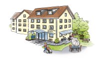 Die Illustration zeigt das Gebäude einer Senioreneinrichtung von außen